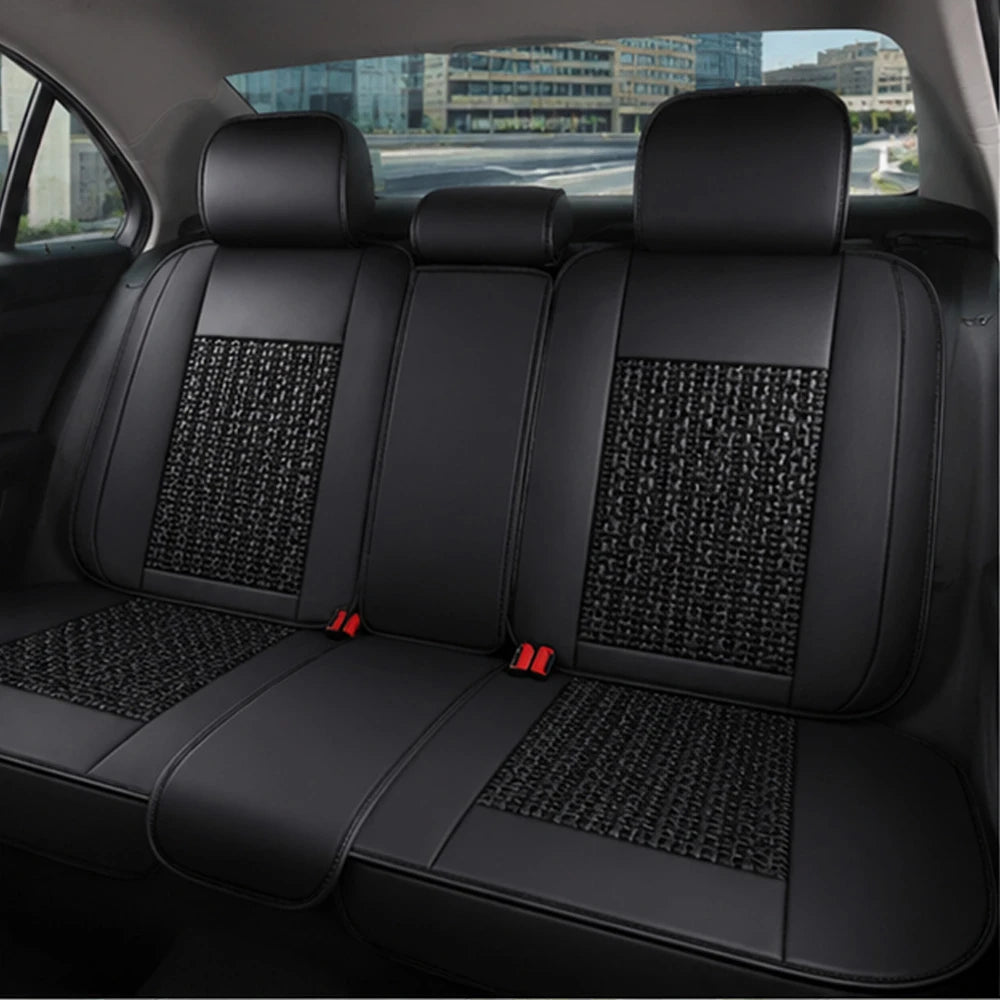 Kit Completo de Fundas para Asientos de Auto Nureon en Cuero Legítimo – Universal para 5 Plazas, Compatible con Airbag + Alfombras y Funda para Volante
