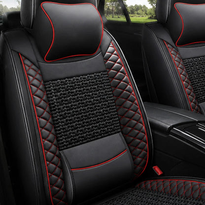 Kit Completo de Fundas para Asientos de Auto Nureon en Cuero Legítimo – Universal para 5 Plazas, Compatible con Airbag + Alfombras y Funda para Volante