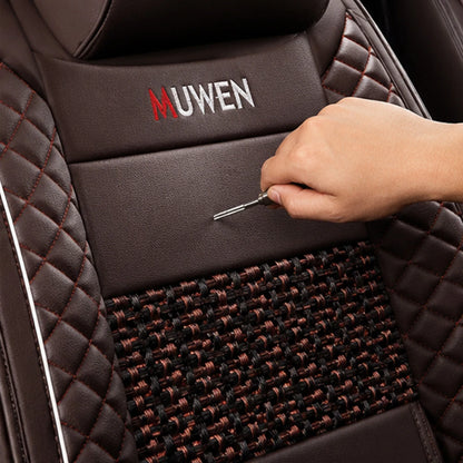 Kit Completo de Fundas para Asientos de Auto Nureon en Cuero Legítimo – Universal para 5 Plazas, Compatible con Airbag + Alfombras y Funda para Volante