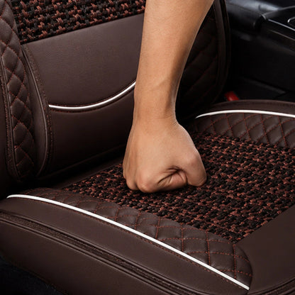 Kit Completo de Fundas para Asientos de Auto Nureon en Cuero Legítimo – Universal para 5 Plazas, Compatible con Airbag + Alfombras y Funda para Volante